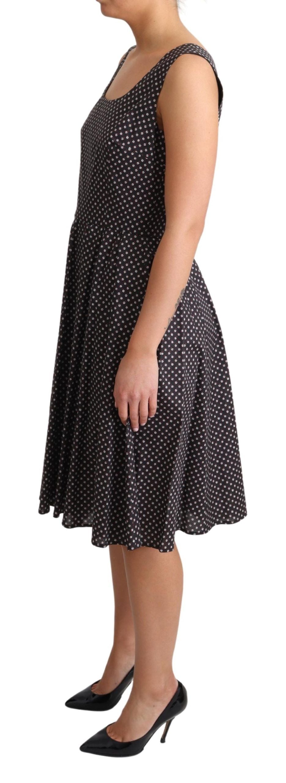 Abito elasticizzato a trapezio in cotone floreale nero Dolce &amp; Gabbana