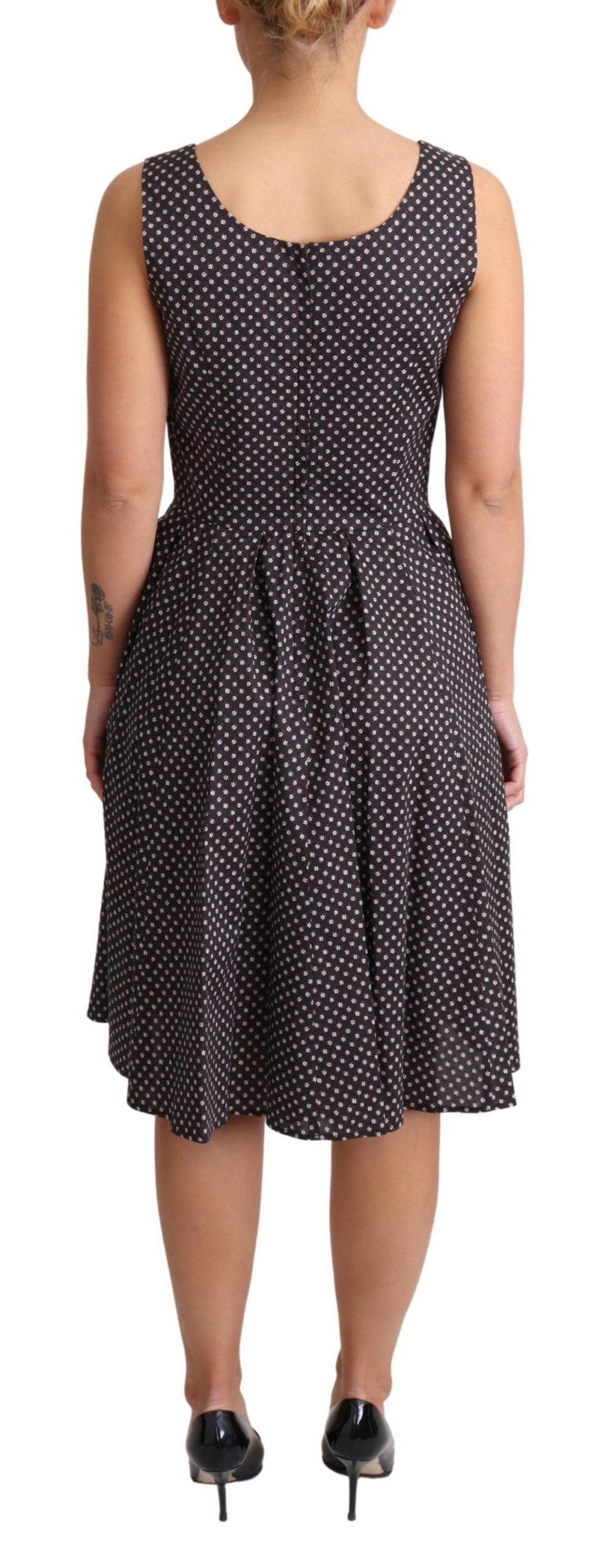 Abito elasticizzato a trapezio in cotone floreale nero Dolce &amp; Gabbana