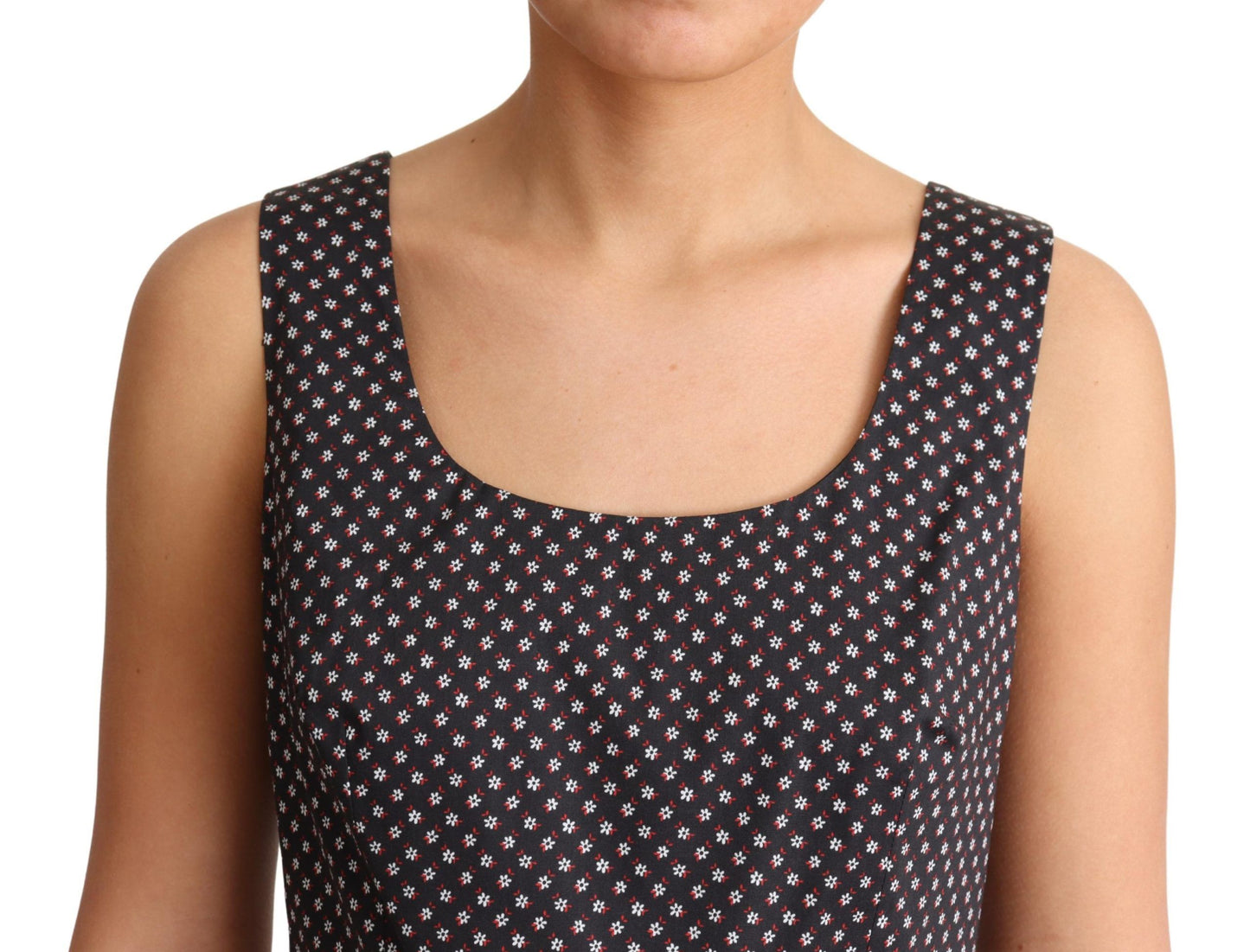 Abito elasticizzato a trapezio in cotone floreale nero Dolce &amp; Gabbana