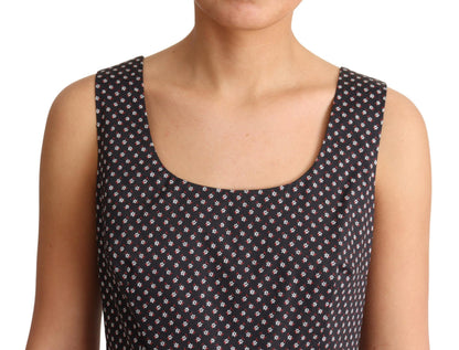 Abito elasticizzato a trapezio in cotone floreale nero Dolce &amp; Gabbana