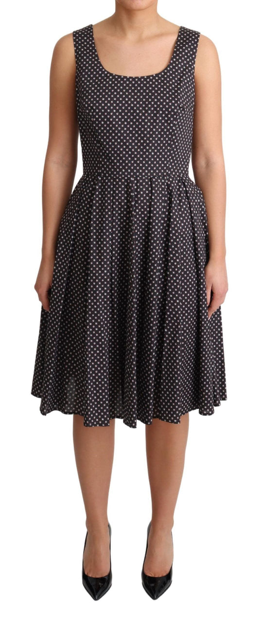 Abito elasticizzato a trapezio in cotone floreale nero Dolce &amp; Gabbana