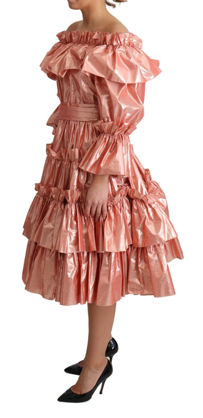 Abito in seta e cotone con volant rosa Dolce &amp; Gabbana
