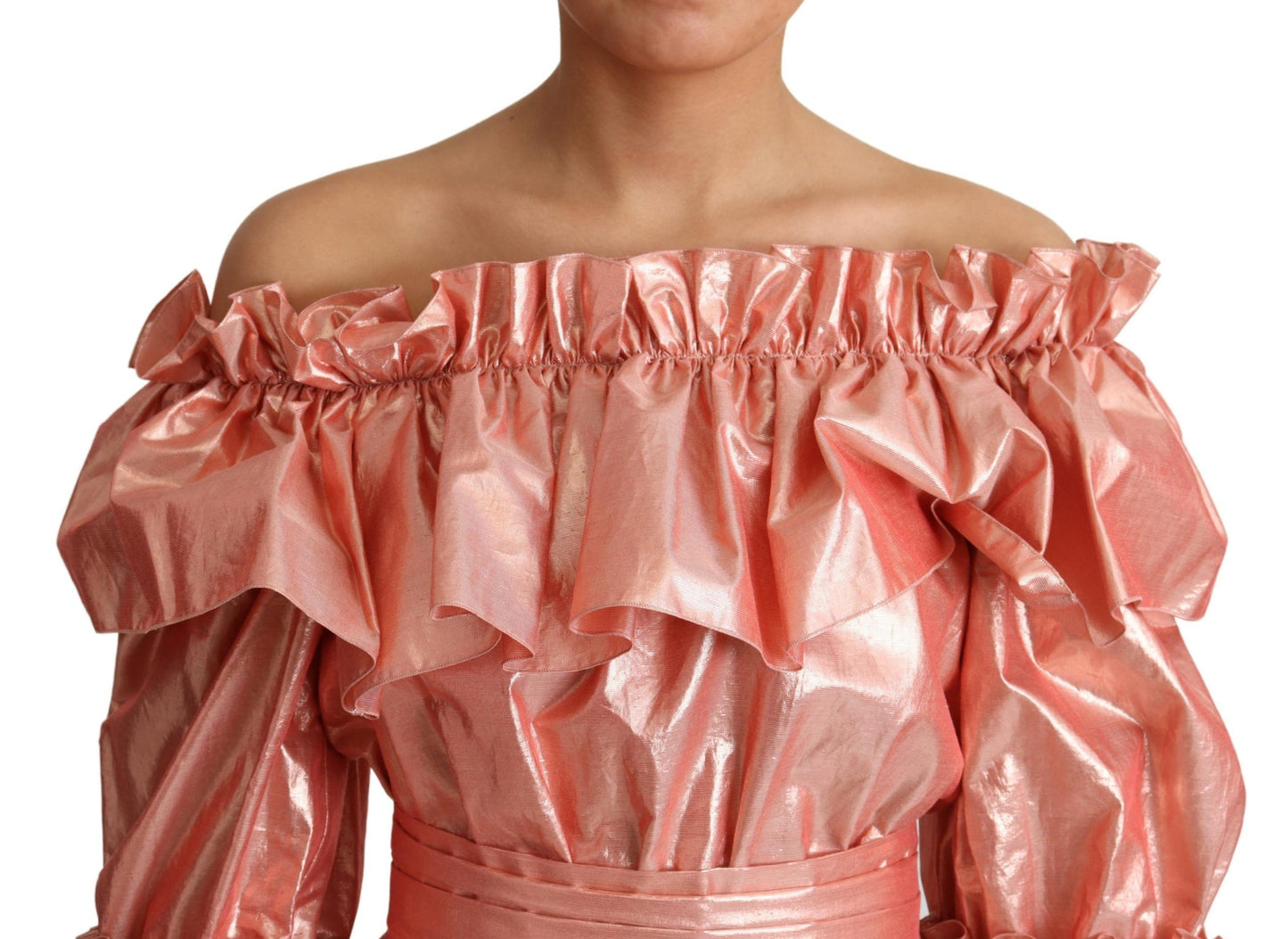Abito in seta e cotone con volant rosa Dolce &amp; Gabbana