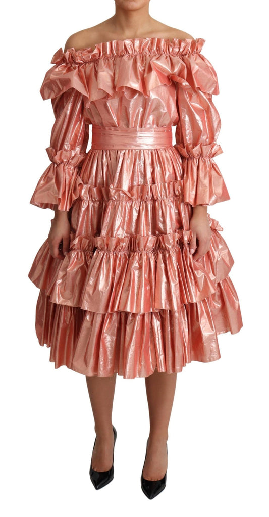 Abito in seta e cotone con volant rosa Dolce &amp; Gabbana