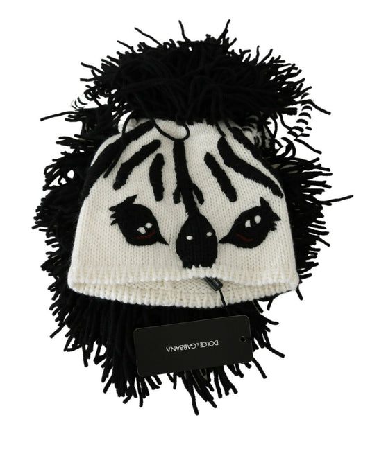 Cappello Dolce &amp; Gabbana in cashmere lavorato a maglia nero e bianco con motivo animalier