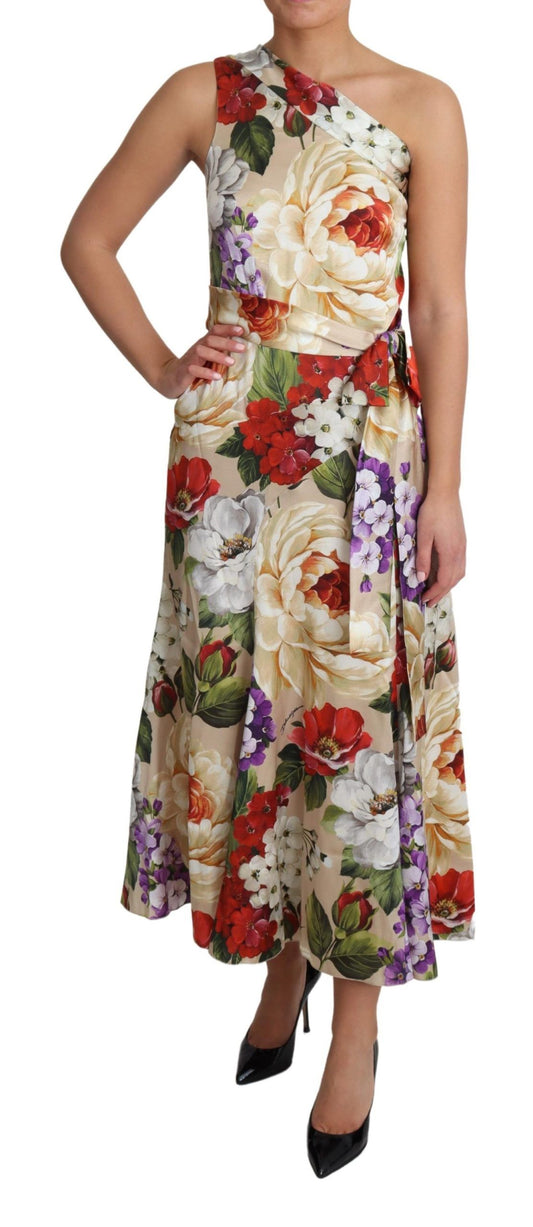 Abito monospalla in seta elasticizzata con stampa floreale Dolce &amp; Gabbana