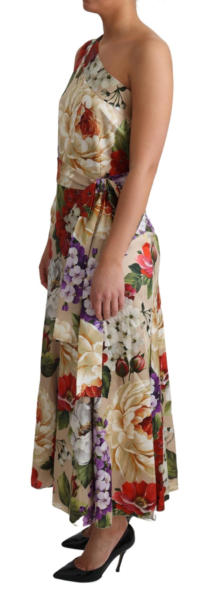 Abito monospalla in seta elasticizzata con stampa floreale Dolce &amp; Gabbana