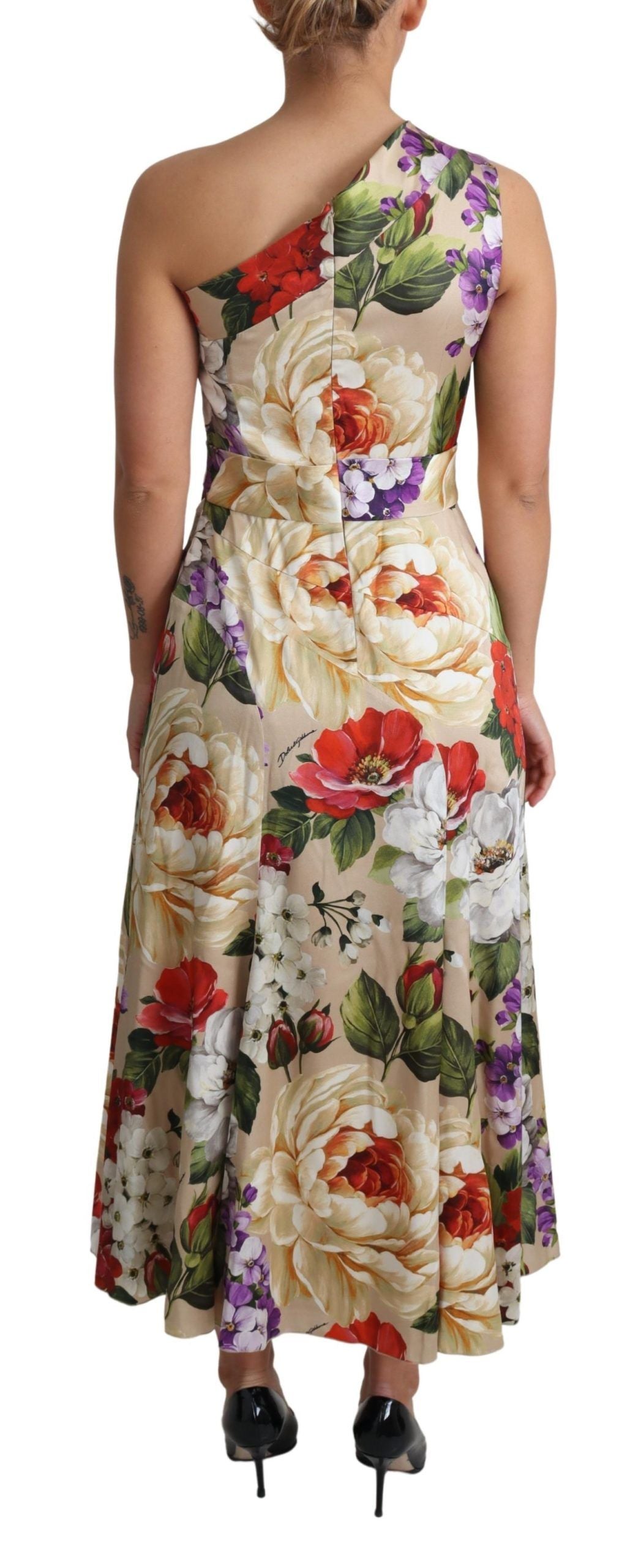 Abito monospalla in seta elasticizzata con stampa floreale Dolce &amp; Gabbana