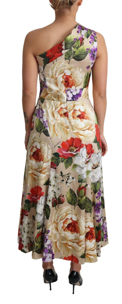 Abito monospalla in seta elasticizzata con stampa floreale Dolce &amp; Gabbana