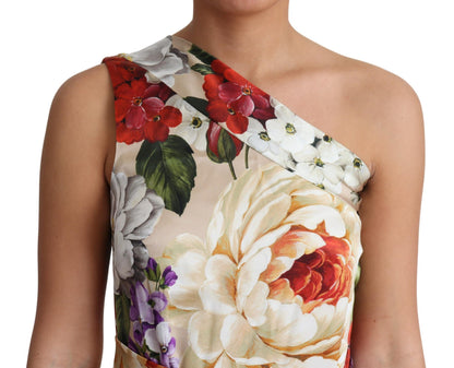 Abito monospalla in seta elasticizzata con stampa floreale Dolce &amp; Gabbana
