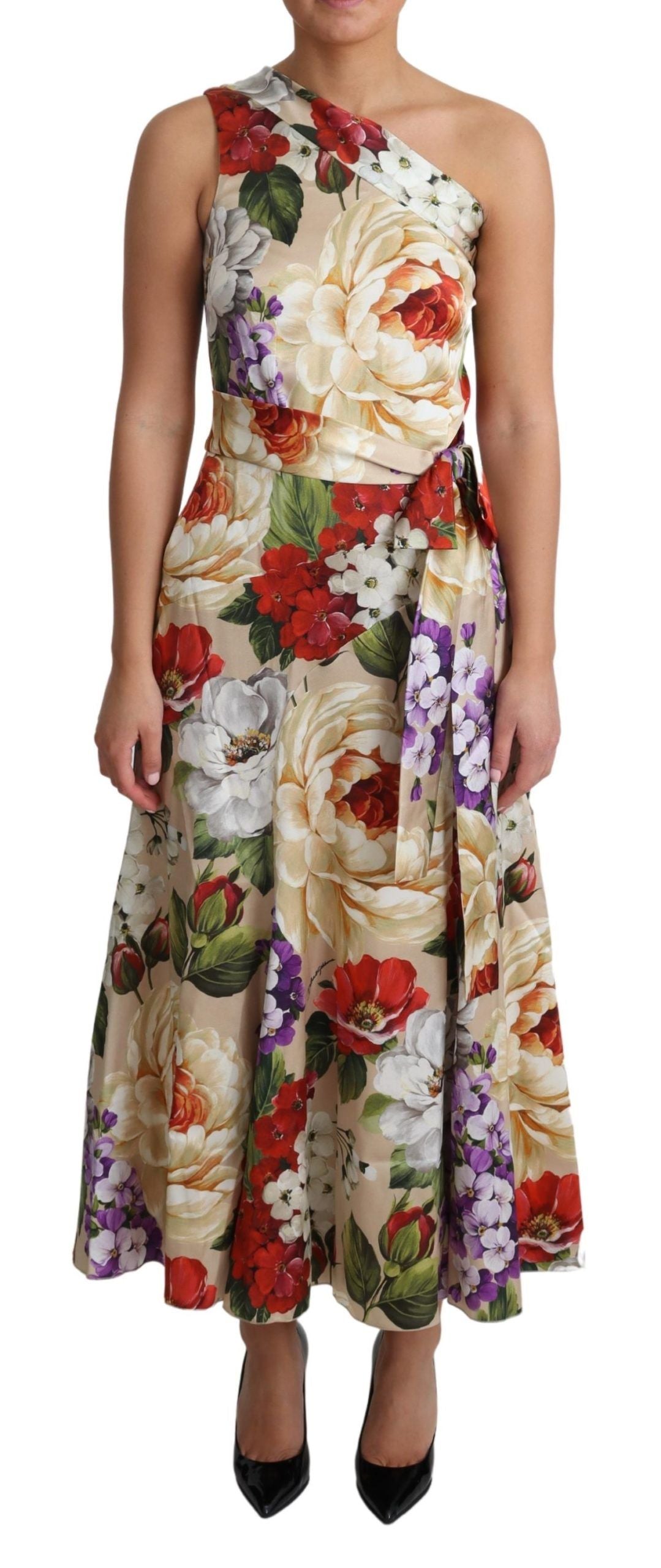 Abito monospalla in seta elasticizzata con stampa floreale Dolce &amp; Gabbana