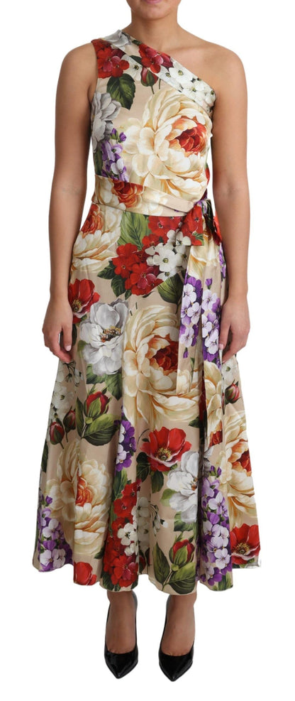 Abito monospalla in seta elasticizzata con stampa floreale Dolce &amp; Gabbana