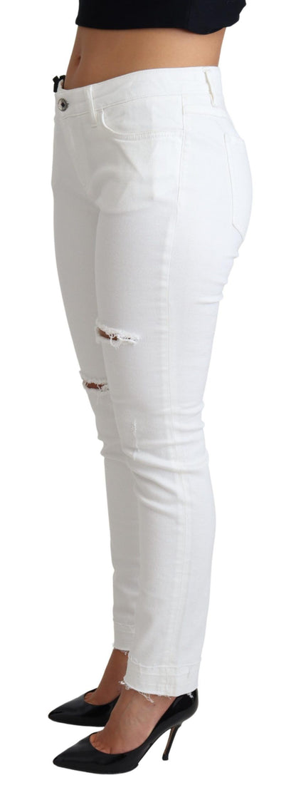 Jeans elasticizzati in cotone e denim skinny bianco Dolce &amp; Gabbana