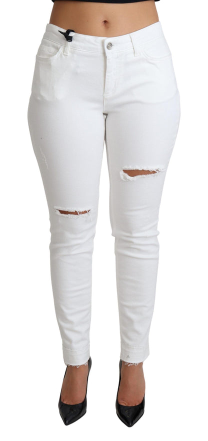 Jeans elasticizzati in cotone e denim skinny bianco Dolce &amp; Gabbana