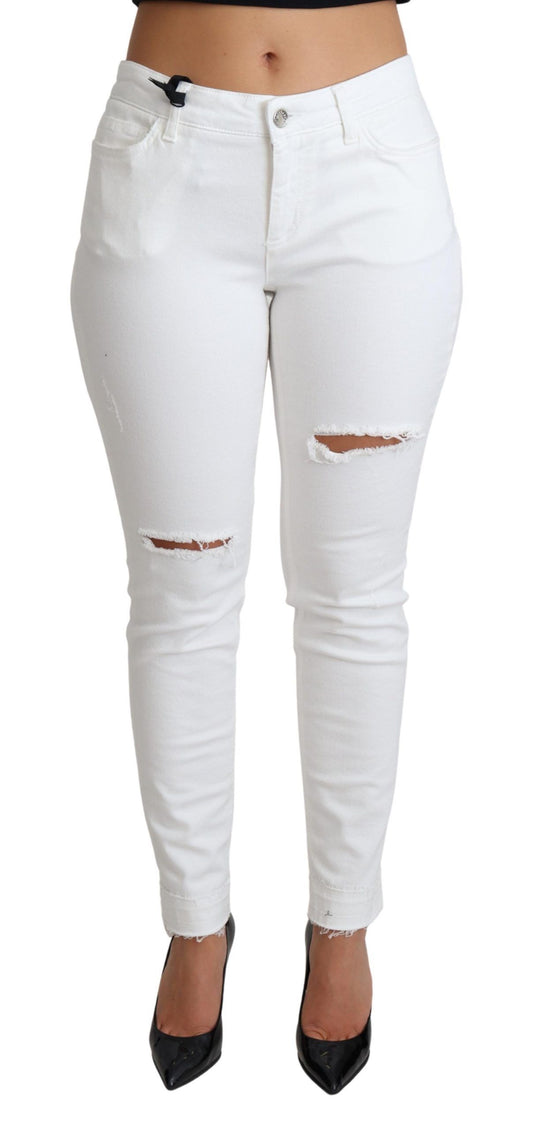 Jeans elasticizzati in cotone e denim skinny bianco Dolce &amp; Gabbana