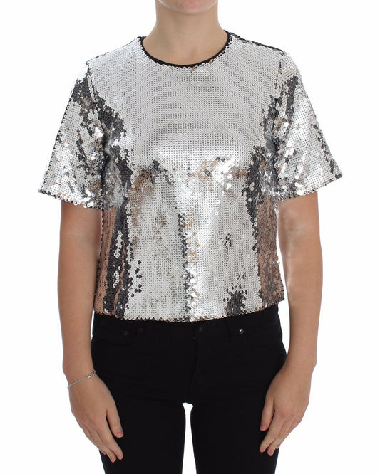 Dolce &amp; Gabbana - Top con scollo a V e paillettes argento