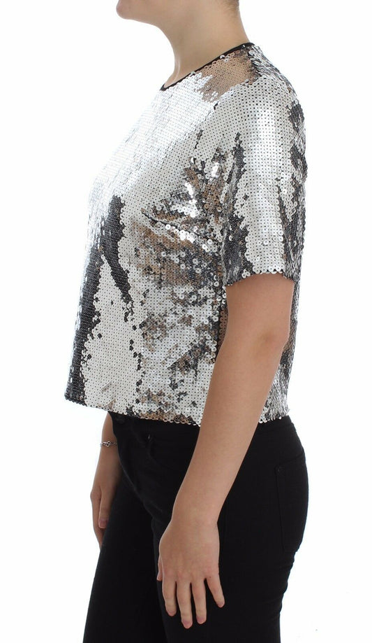 Dolce &amp; Gabbana - Top con scollo a V e paillettes argento