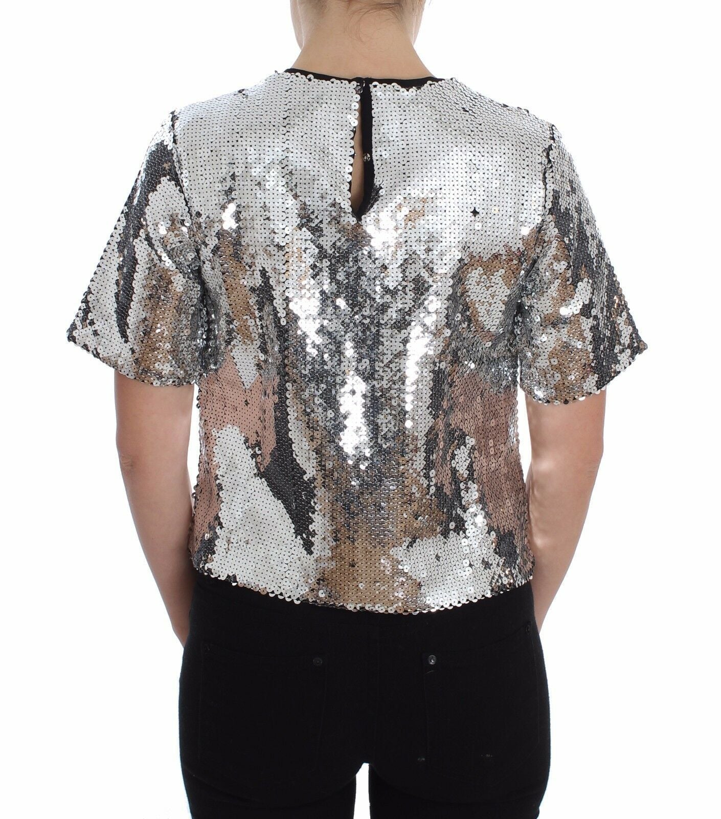 Dolce &amp; Gabbana - Top con scollo a V e paillettes argento