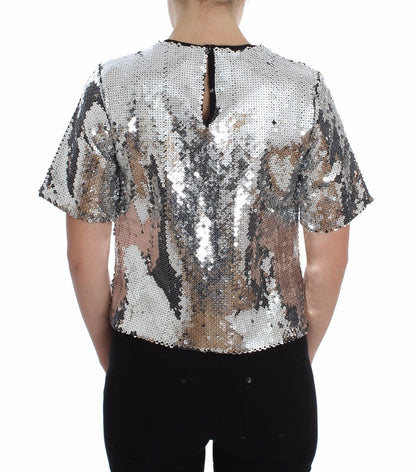 Dolce &amp; Gabbana - Top con scollo a V e paillettes argento