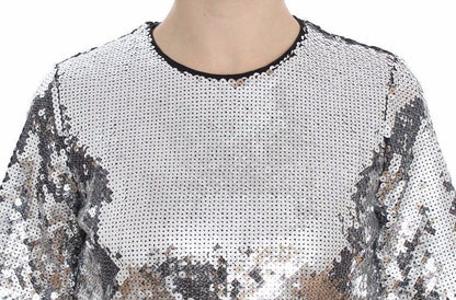 Dolce &amp; Gabbana - Top con scollo a V e paillettes argento