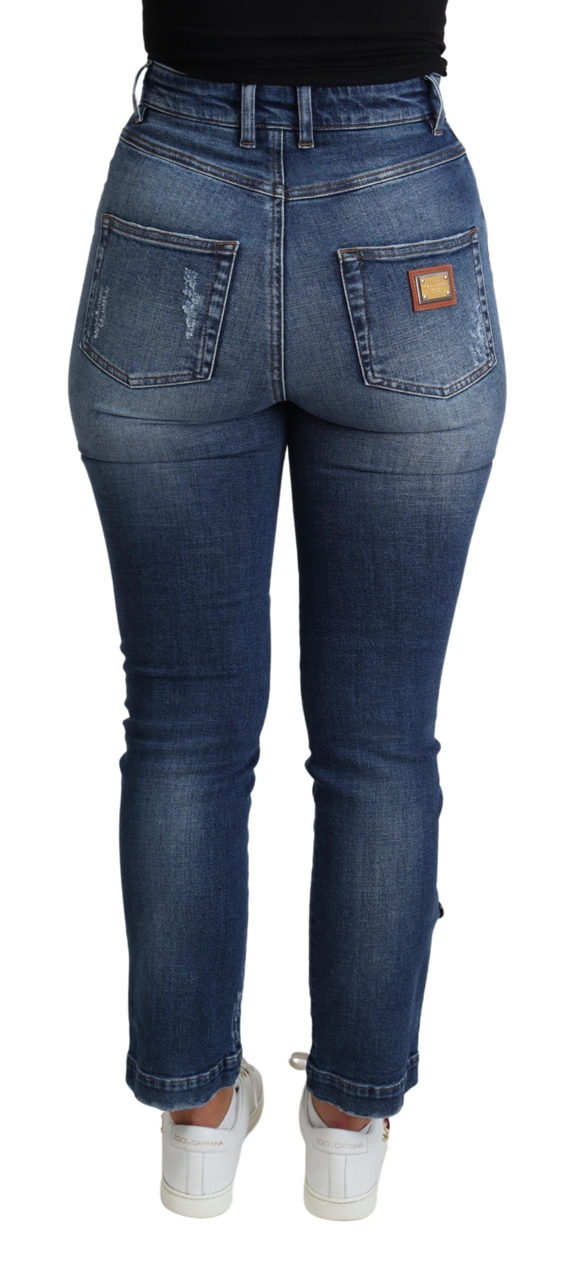 Jeans skinny in cotone con decorazioni blu Dolce &amp; Gabbana