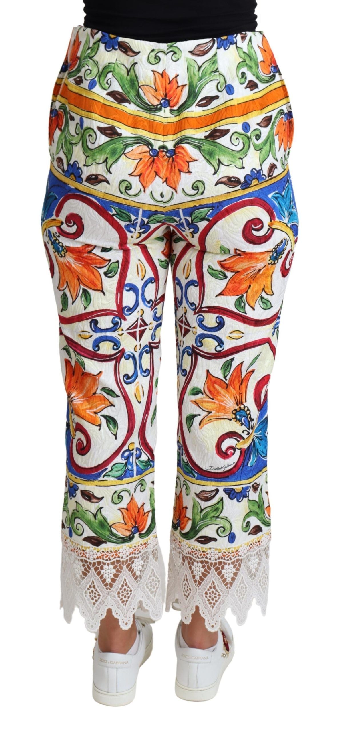 Pantaloni in cotone con stampa maiolica multicolore Dolce &amp; Gabbana