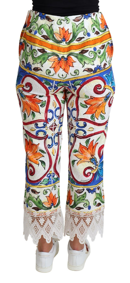Pantaloni in cotone con stampa maiolica multicolore Dolce &amp; Gabbana