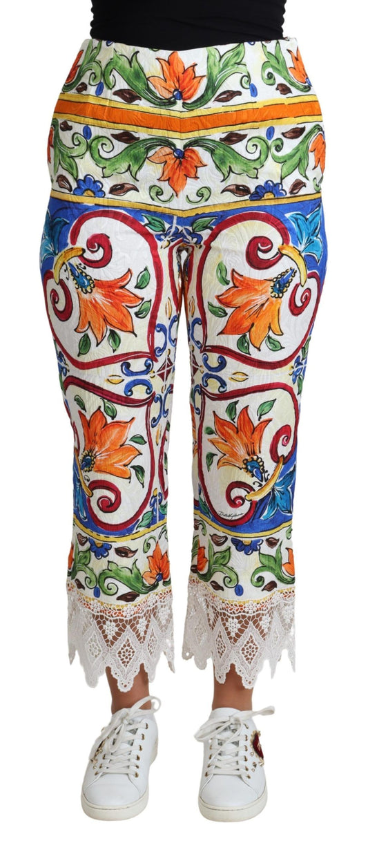 Pantaloni in cotone con stampa maiolica multicolore Dolce &amp; Gabbana