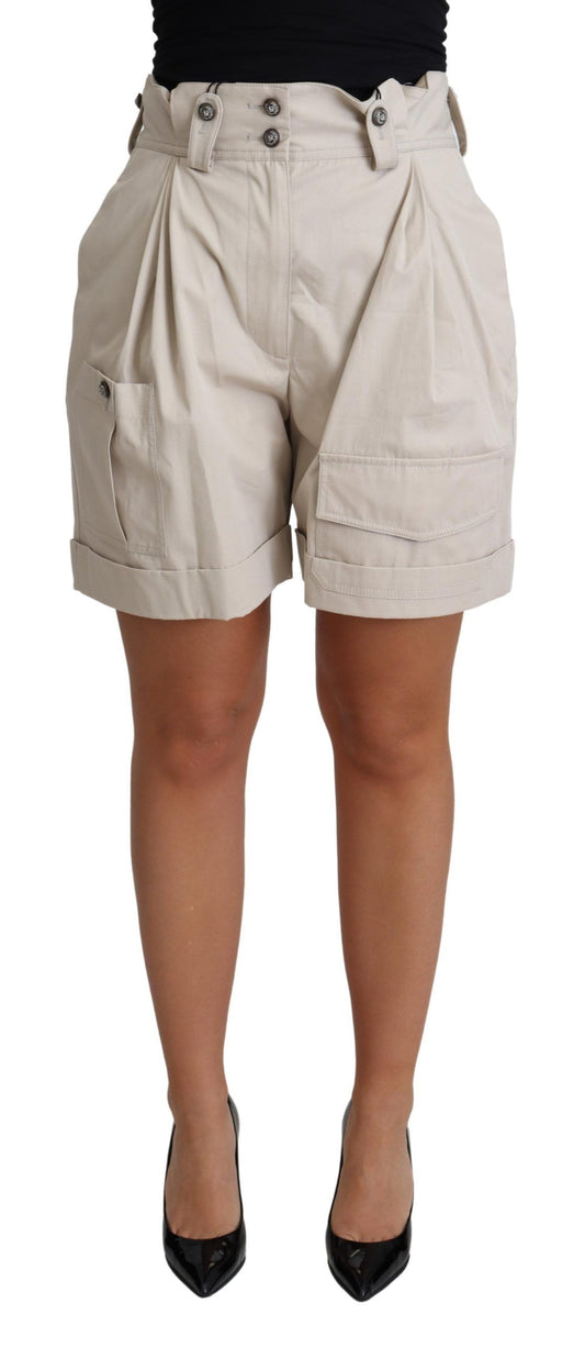 Dolce &amp; Gabbana Pantaloncini casual a vita alta in cotone beige plissettato