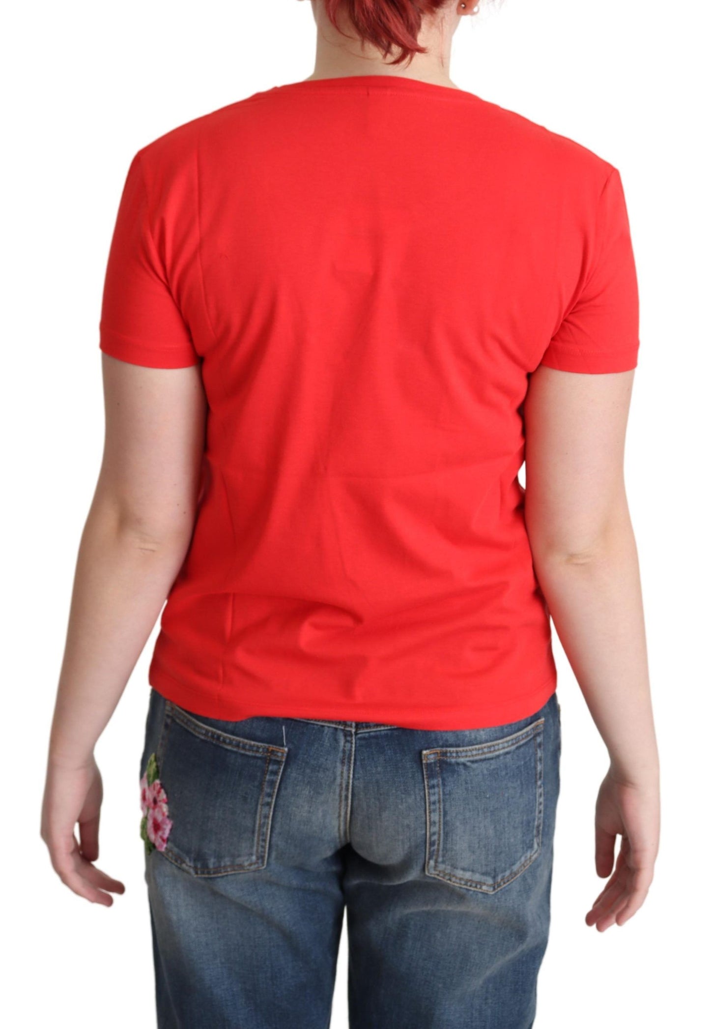 Maglietta a maniche corte in cotone stampato rosso Moschino
