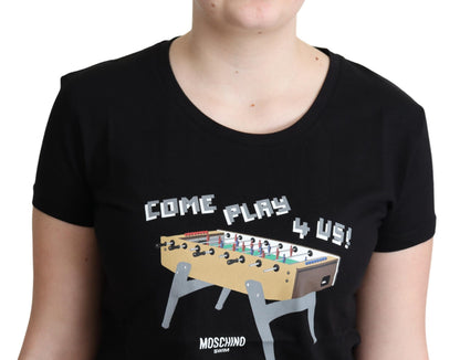 T-shirt nera in cotone con stampa "Come Play 4 Us" di Moschino