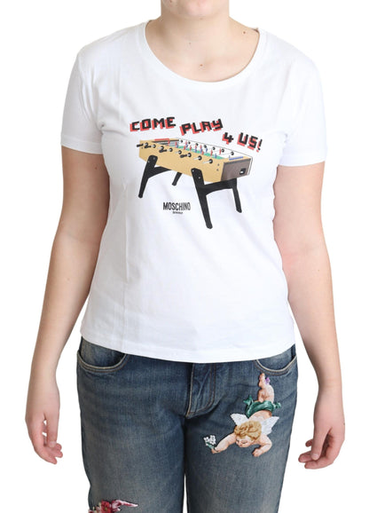 T-shirt bianca in cotone con stampa Moschino "Come Play 4 Us"