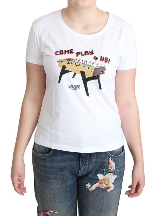 T-shirt bianca in cotone con stampa Moschino "Come Play 4 Us"