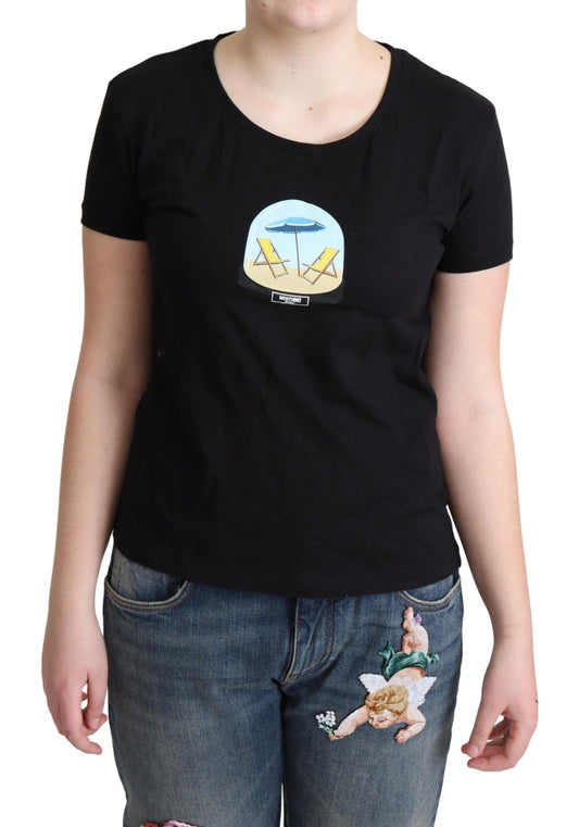 T-shirt a maniche corte in cotone stampato nero Moschino