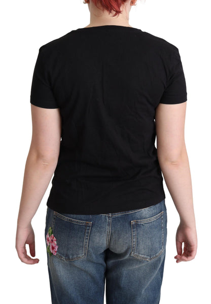 T-shirt a maniche corte in cotone stampato nero Moschino