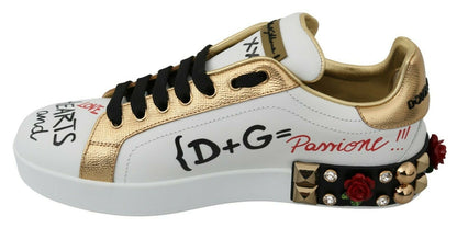 Dolce &amp; Gabbana White Roses Sequined Crystal Sneakers da donna
