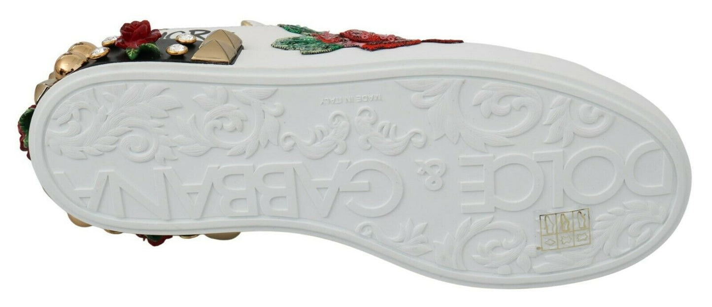 Dolce &amp; Gabbana White Roses Sequined Crystal Sneakers da donna