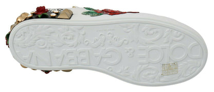 Dolce &amp; Gabbana White Roses Sequined Crystal Sneakers da donna
