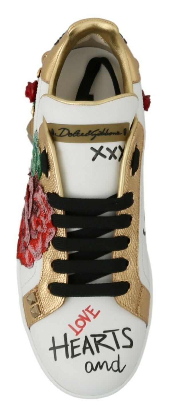 Dolce &amp; Gabbana White Roses Sequined Crystal Sneakers da donna