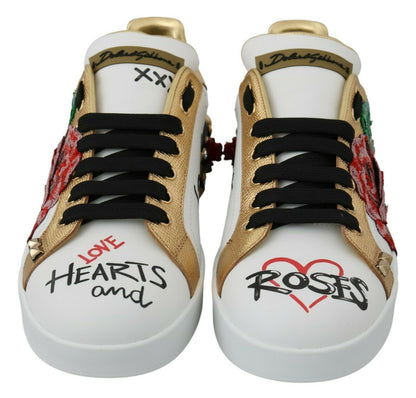 Dolce &amp; Gabbana White Roses Sequined Crystal Sneakers da donna