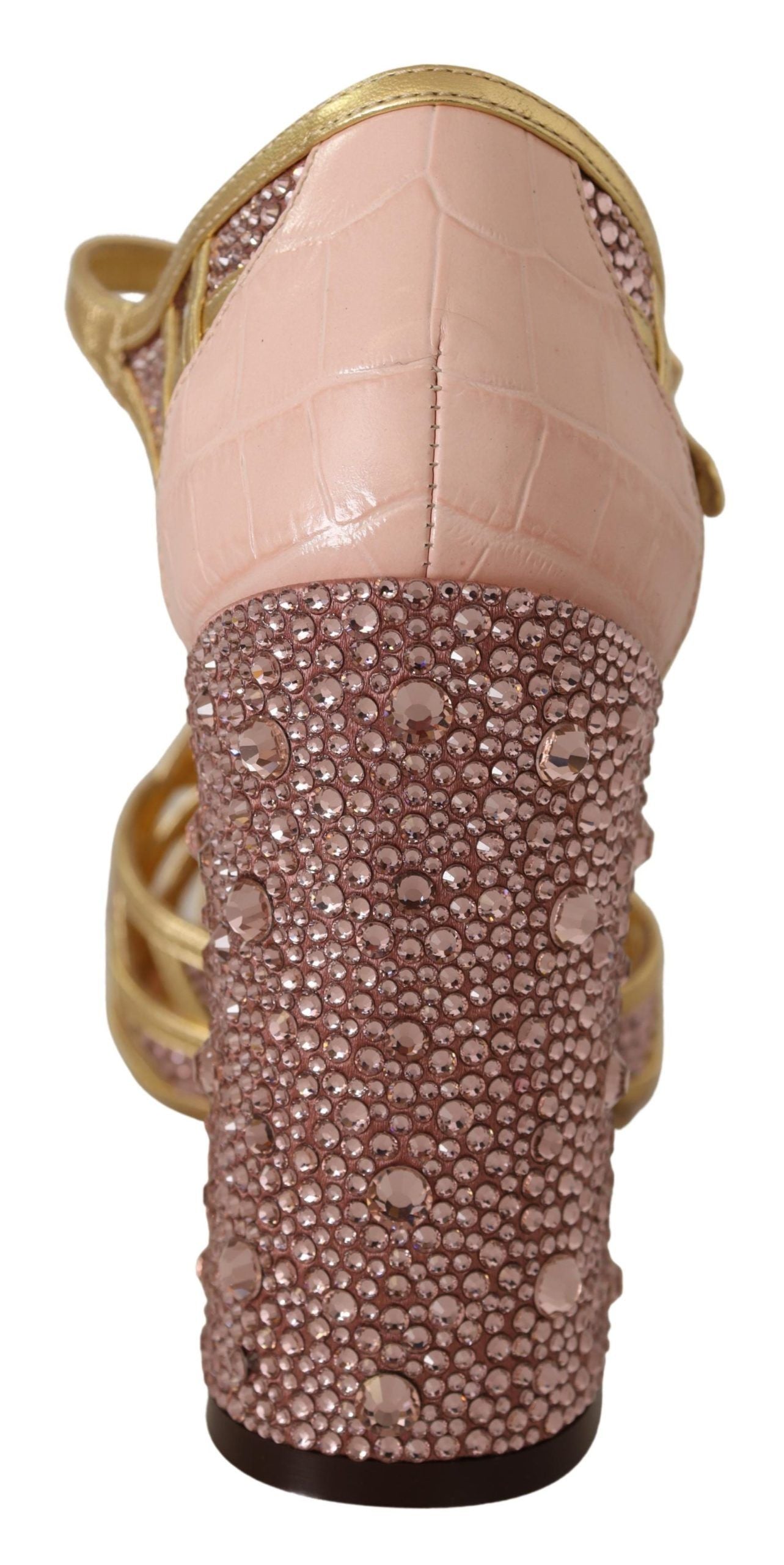 Scarpe con cinturino a T Dolce &amp; Gabbana in pelle color oro rosa e cristalli
