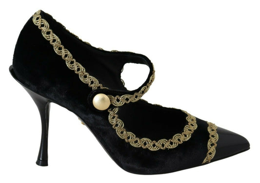 Scarpe Mary Jane con tacco Dolce & Gabbana in velluto nero decorato