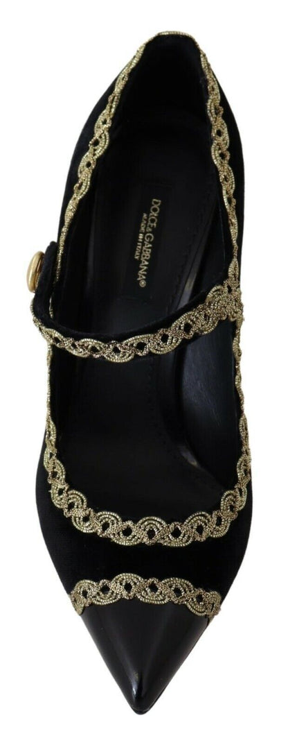 Scarpe Mary Jane con tacco Dolce & Gabbana in velluto nero decorato