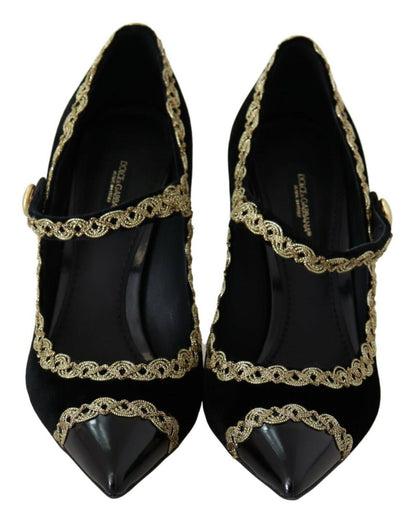 Scarpe Mary Jane con tacco Dolce & Gabbana in velluto nero decorato