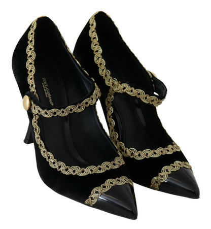 Scarpe Mary Jane con tacco Dolce & Gabbana in velluto nero decorato