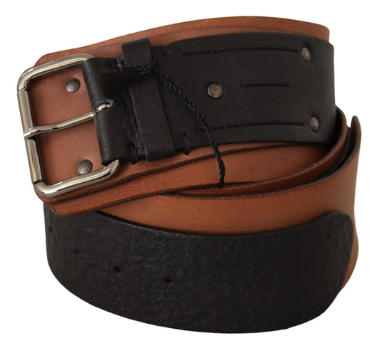 Fibbia in argento in pelle marrone nera Costume National