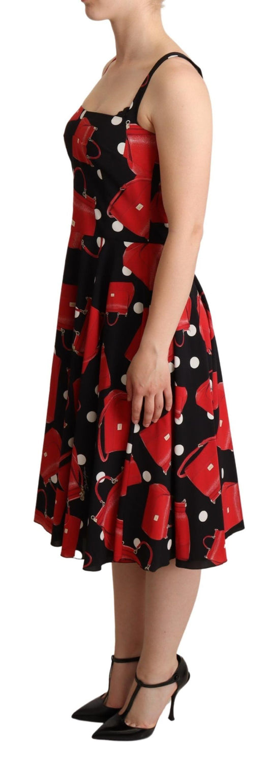 Dolce &amp; Gabbana Abito a trapezio con stampa borsa rossa e nera, lunghezza media