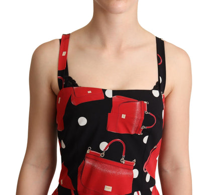Dolce &amp; Gabbana Abito a trapezio con stampa borsa rossa e nera, lunghezza media