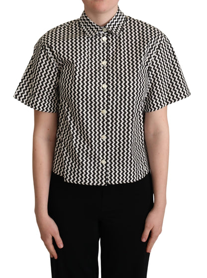 Dolce &amp; Gabbana Camicia in cotone con colletto a zigzag bianco e nero