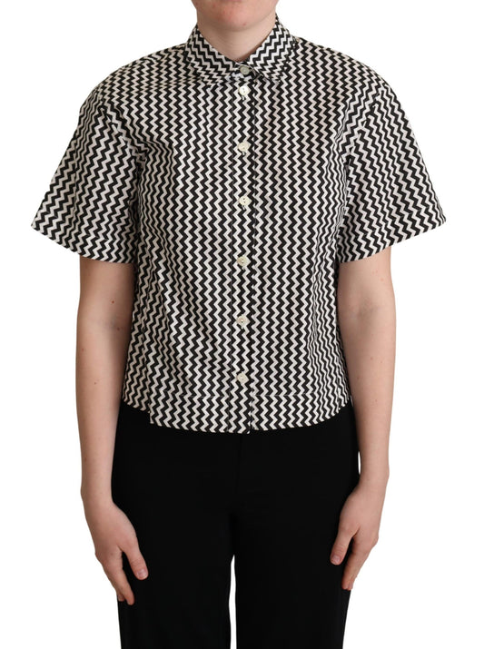 Dolce &amp; Gabbana Camicia in cotone con colletto a zigzag bianco e nero